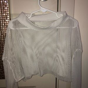 cropped long sleeve mesh top